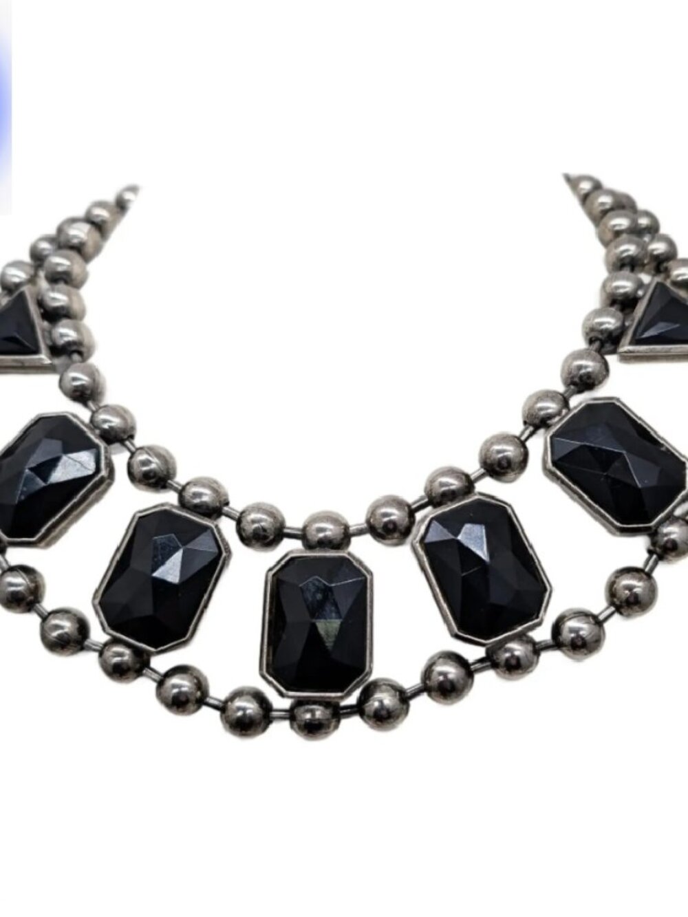 Vintage 1980s Signed Alexis Kirk Silvertone Faux-Onyx Collar Necklace
